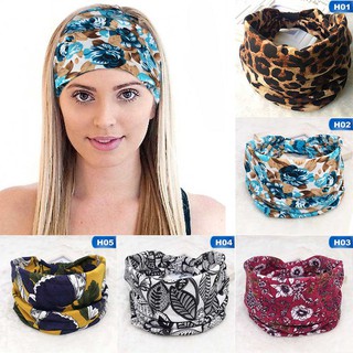 runyong Women Wide Cotton Stretch Headband Turban Sports Knotted Hairband Wrap A