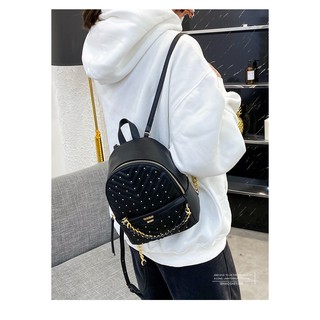 Victoria's Secret VS v pattern leather small backpack rivet Chain decoration mini backpack women casual school bag