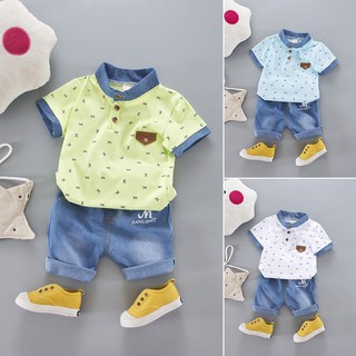 2Pcs Toddler Baby Boys Outfits T-shirt+ Denim Shorts Pants
