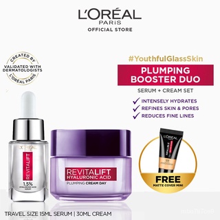 L'Oreal Paris Revitalift Plumping Booster Duo - Hyaluronic Acid Plumping Day Cream Moisturizer (15ml