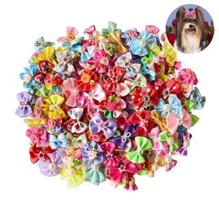 New 100/50/lot Dog Grooming Bows Diamond Pearls Style pet hair bows dog hair accessories pet shop do