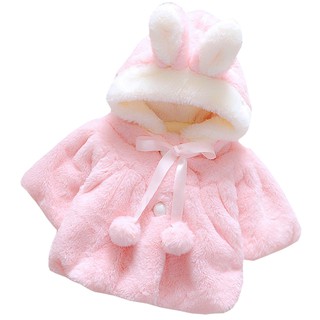 Autumn And Winter Girls Baby Girls Korean Cute Rabbit Ears Hair Ball Cloak Coat
