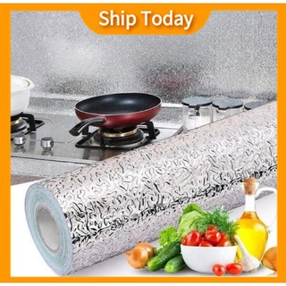 【Jualan spot】 Kitchen Oil Proof Waterproof Self Adhesive Wallpaper Kitchen Aluminum Foil Stickers DI
