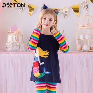 DXTON New Long Sleeve Girls T-shirts Catton Kids T-shirts Winter Clothes Rainbow Girl Tees Sequin Lo