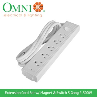 Extension Cord Set w/ Magnet & Switch 5 Gang 2,500W 15A 125V Model WEM-050-PK