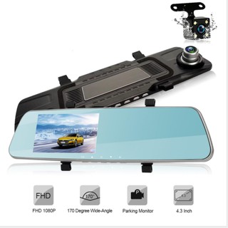 A75 Dual Camera with 4.3 TouchScreen LCD Vehicle Blackbox DVR Rearview Mirror mount