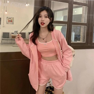 Summer New Elegant Outfit Women's Zipper Jacket Loose Pants Sexy Vest Casual Sports Three-Piece Suit (1)