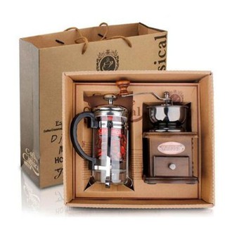 Manual Coffee Grinder + Coffee Pressure Pot Manual Coffee Bean Grinding Gift Box