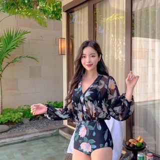 WeHottie Korean Sexy High Waist Rosy Blue Floral Two Piece Swimsuit