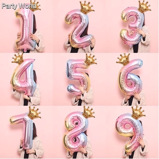 32inch Aluminum Foil Gradient Color Balloons Number Balloon Wedding Party Decoration Crown Balloons Children's Toy Birthday Decoration Balloon Party Supplies