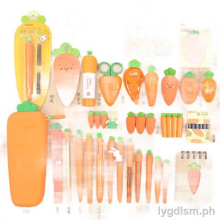 ☸Carrot radish pen bag of neutral pencil eraser stationery set notebook students creative opening