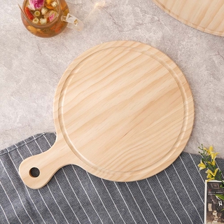 Fudexins Durable Round Wooden Pizza Paddle Serving Board Making Peel Cutting Tray