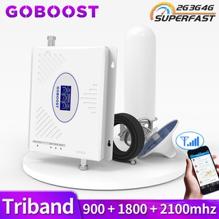 ☃GOBOOST 2G 3G 4G Tri Band Cell Phone Signal Repeater GSM 900 DCS 1800 WCDMA 2100 Signal Booster Cel
