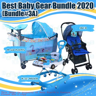 Apruva Crib for Baby PP-630 w/ Apruva SD-25D Stroller and Apruva WS325 Baby Walker Combo Bundle