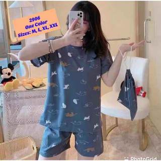 Korean Terno Short sleeve with Shorts cute different designs sleepwear with pouch bag