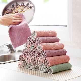 1pcs Double-sided thickened coral velvet household scouring pad non-sticky oil lazy rag kitchen dish towel absorbent cleaning