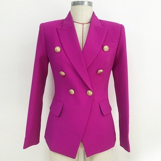 FEXIA 2021 European and American Women's Suit Fashion Double Breasted Lion Metal Buckle Slim Fit Blazer Purple