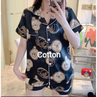 Pooh Black Sleepwear Shortsleeve Short Cotton Terno (7)