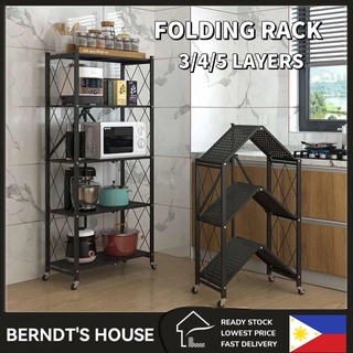 5/4/3 Layer Foldable Steel Metal Rack Movable Organizer Shelf Rack With Wheels / Kitchen Shelf Rack