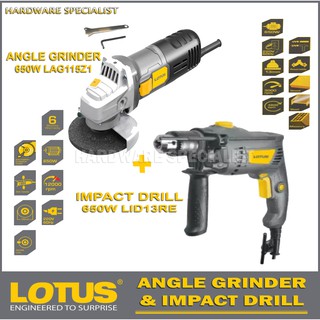 Lotus Combo Pack Angle Grinder 650W LAG115Z1 and Impact Drill 13mm LID13RE