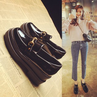 Platform shoes--2020 spring and autumn new British slope heel shoes, women s small leather thick-soled platform Korean version of all-match student loafers