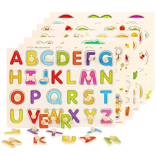 Kids 3D Wooden Puzzle Toys Board Alphabet Number Jigsaw Early Educational Matching ABC Letter Toys