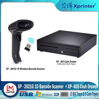 ❡✉☃Xprinter Xinye XP-405 Cash Drawe+2621G Wireless 1D Barcode Scanner