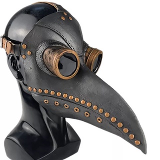 Medieval Steampunk Plague Doctor Mask Leather In Black Beak Mask PU Birds Halloween Cosplay Prop