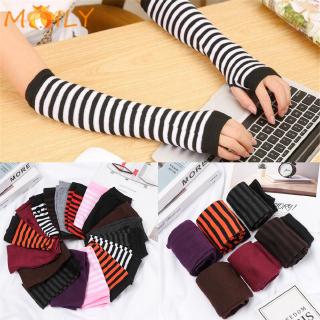 MOILY Classic Soft Striped Long Sleeve Cotton Arm Cover Fingerless Long Glove