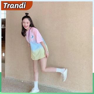 Yoona korean oversized tees RainbowT T-shirt Short Sleeve Student Korean Style LooseTT-shirt Casual Short Sleeve T-Shirt for women Blouse Tops Tees for women plus size Tshirt for women (6)
