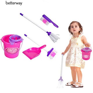 【COD】Better 5Pcs Kids Play House Cleaning Mop Broom Bucket Brush Dustpan Set Pretend Toy
