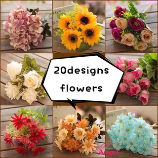 SUPER SALE 20Designs Artificial Flowers With Pot Fake Flowers With Vase Artificial Leaves Grass