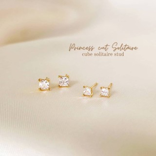 Neutrals.mnl - Princess / Bare cut Solitaire stud earrings (tarnish free & safe on skin)