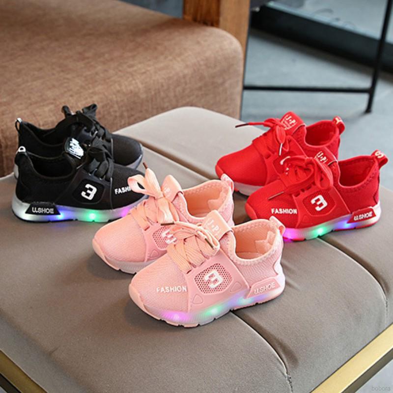 BOBORA Fashion Baby Girls LED Sneakers Non-slip Casual Shoes