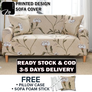 Moliy Seater Milk Shreds silk Printed Sofa Cover With Foam Stick Stretch Universal Cover