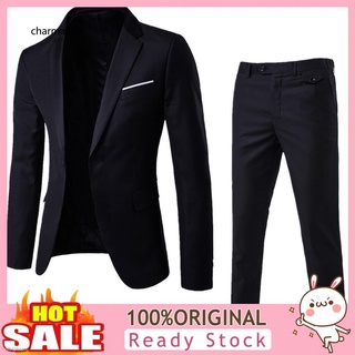 ✌☒☬CMAX_2Pcs/Set Plus Size Men Solid Color Long Sleeve Lapel Slim Button Business Suit