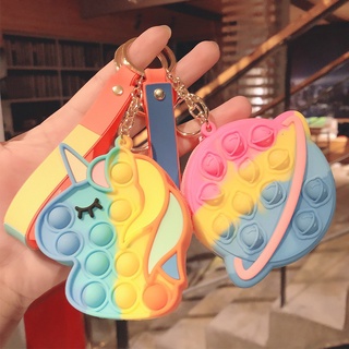 New Rainbow Unicorn Macaron Pikachu Pop It Bag Coin Purse Daisy Keychain Cute Cartoon Fidget Stress Relief Pop It Bubble Bag Headphone Storage Bag