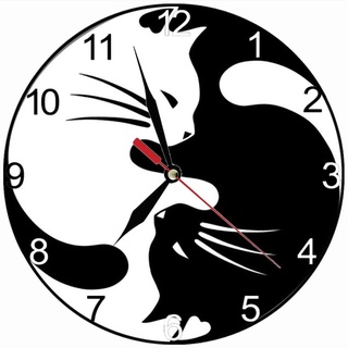 Black AND WHITE Cat Wall Clock