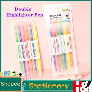 6pcs/set 6 color Double Highlighter Pen Pastel Liquid Marker Fluorescent Watercolor Drawing
