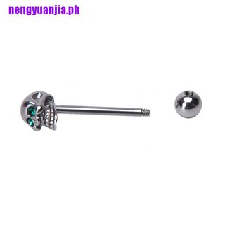 【nengyuanjia】14G Stainless Steel CZ Gem Skull Silvery Tongue Barbell Ring Bar Body Piercing (7)
