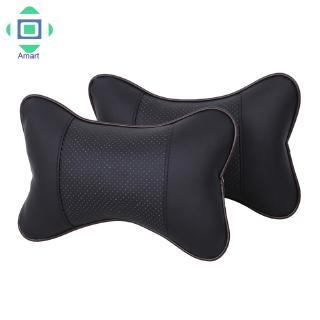 ♡amart♡2pcs Leather Car Seat Pillow Breathable Car Head Neck Rest Cushion Headrest Auto (2)
