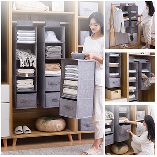 3/4/5 Layers Wardrobe Clothes Organizer with Drawer Washable Hanging Clothes Storage Box White Gray
