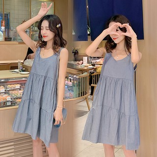 Tesco Summer Clothing2021New Sleeveless Solid Color Cotton and Linen Vest Skirt Loose CasualASummer