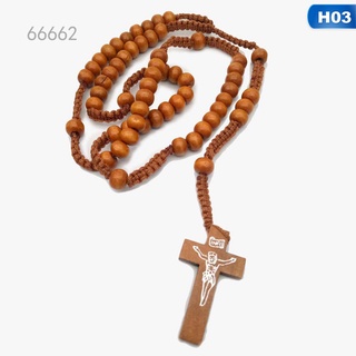 66662 Catholic rosary necklace wooden beads handmade cross necklace religious jewelry
