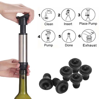 WX_Red Wine Saver Fresh Preserver Vacuum Air Pump with 6 Silicone Bottle Stoppers