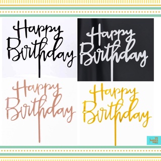 Mirror Acrylic Happy Birthday Cursive Letters Plug-in Party Cake Topper