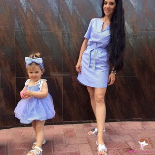 ∋﹊✁XZQ-Hot Mother and Daughter Stripe Dress Matching Women Kid