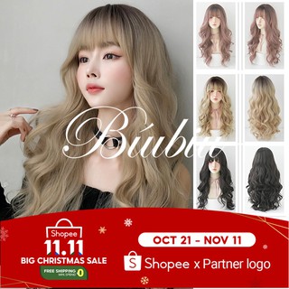 【Seven Queen】68cm Long Curly Big Wave Wigs Women Girl Synthetic Fiber Daily Natural Wigs with Air Bangs (2)