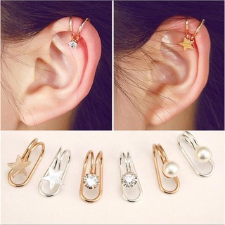 Bingo Korean Style Single Diamond Cuff Heart Moon ear clip