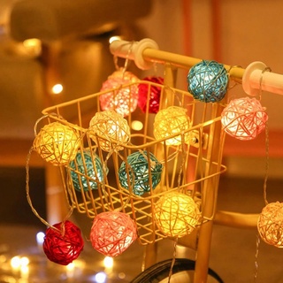 2.5M 20Led Rattan Balls Fairy String Decorative Lights Battery Operated Christmas Patio Garland Wedding Decoration
